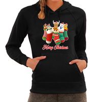 Kerstsokken Merry Christmas foute Kerst hoodie / hooded sweater zwart voor dames