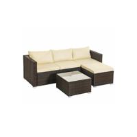 Polyrattan tuinmeubelset van 3 met tafel en 4 stoelen, Bruin + beige