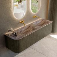 Badmeubel Mondiaz Kurve-Dlux | 155 cm | Meubelkleur Shadow | Wastafelkleur Sombra | Solid surface | Dubbel / Rechts spoelbak | Zonder kraangat(en)
