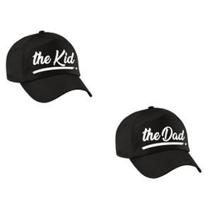 The dad en the kid tekst pet / baseball cap zwart voor volwassenen en kinderen