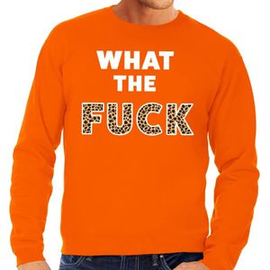 What the Fuck tijgerpint tekst sweater oranje voor heren