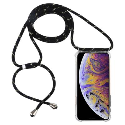 Vierhoek anti-val trasparent TPU mobiele telefoon geval met Lanyard voor iPhone XS Max (zwart goud)