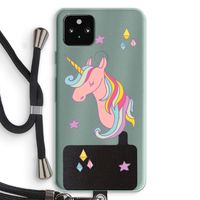 Roze eenhoorn: Pixel 5a 5G Transparant Hoesje met koord