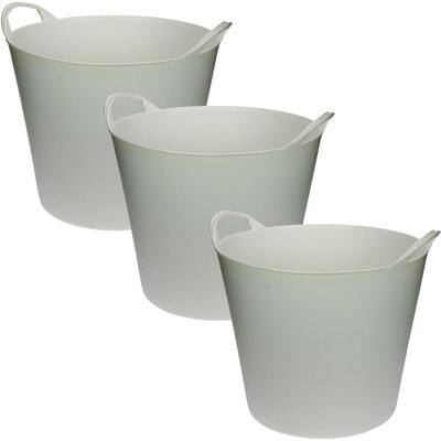 Flexibele emmer/wasmand/kuip - 3x stuks - wit - 20 liter - Opbergmanden - Wasmanden