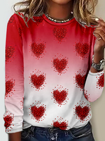 Crew Neck Heart Ombre Regular Fit Casual Long Sleeve Shirt