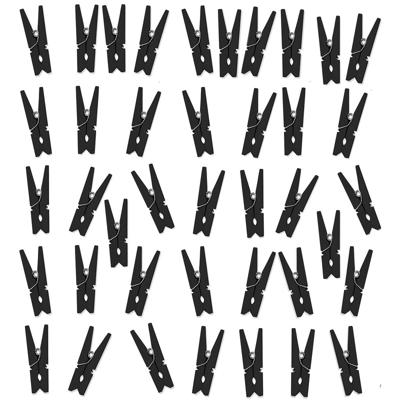 Hobby mini knijpertjes - 40x stuks - van hout / metaal - zwart - 3,5 cm