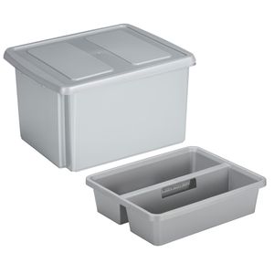 Sunware opslagbox kunststof 32 liter lichtgrijs 45 x 36 x 24 cm met deksel en organiser tray