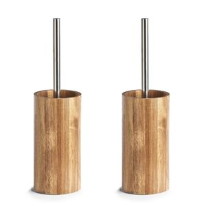 2x Toiletborstels met acacia houten houder 36 cm