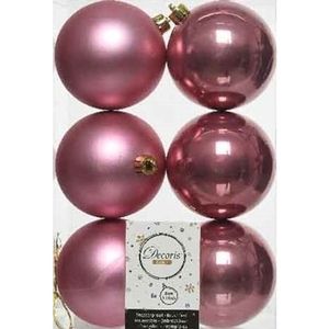 6x Kunststof kerstballen glanzend/mat oud roze 8 cm kerstboom versiering/decoratie   -