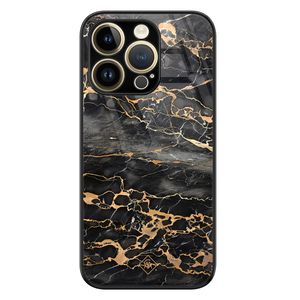 iPhone 14 Pro glazen hardcase - Marmer grijs brons