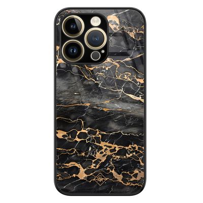 iPhone 14 Pro glazen hardcase - Marmer grijs brons
