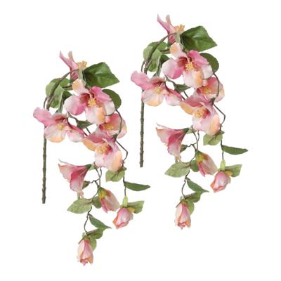 Louis Maes Hibiscus kunstbloemen - 2x - roze - hangende tak - 165 cm - zomer thema