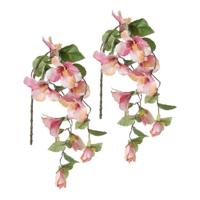 Louis Maes Hibiscus kunstbloemen - 2x - roze - hangende tak - 165 cm - zomer thema