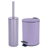 Badkamer/toilet accessoires set - WC-borstel en pedaalemmer 3L - metaal - lila paars