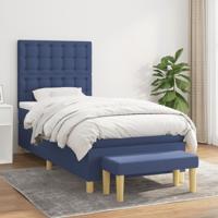 Boxspring met matras stof blauw 90x200 cm