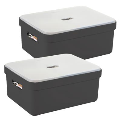 Sunware opbergbox met deksel - 2x - Sigma Home - kunststof - 24 liter - antraciet - opberg dozen