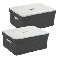 Sunware opbergbox met deksel - 2x - Sigma Home - kunststof - 24 liter - antraciet - opberg dozen