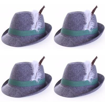 Tiroler hoedje Anton - 4x stuks - Bayern/Oktoberfest verkleedaccessoire - grijs - volwassenen