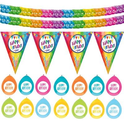 Verjaardag versiering pakket Happy Birthday - ballonnen/vlaggetjes/feestslinger