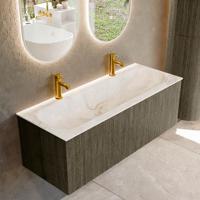 Badmeubel Mondiaz Kurve-Dlux | 120 cm cm | Meubelkleur Shadow | Wastafelkleur Frappe | Solid surface | Wasbak midden spoelbak | 2 kraangaten