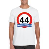 44 jaar and still looking good - t-shirt verkeersbord print - wit - heren - verjaardag