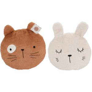 Dieren sierkussen set kinderkamer - kat/konijn - 32 x 27 cm - polyester