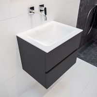 Mondiaz Vica Cloud badmeubel antraciet mat 60 cm 2 lades solid surface enkele spoelbak midden zonder kraangat