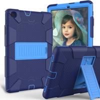 Voor Galaxy tab A 8.0 2019/T290 schokbestendige tweekleurige siliconen beschermhoes met houder (donkerblauw + blauw)
