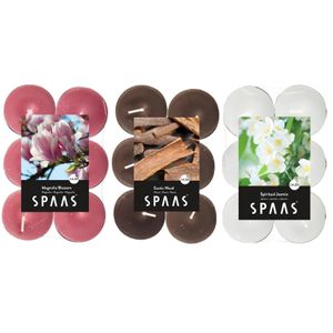 Candles by Spaas geurkaarsen - 36x stuks in 3 geuren - Maxi theelichtjes van 4.5 branduren