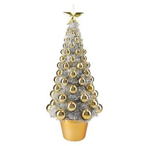 Complete mini kunst kerstboompje/kunstboompje zilver/goud met kerstballen 50 cm   -