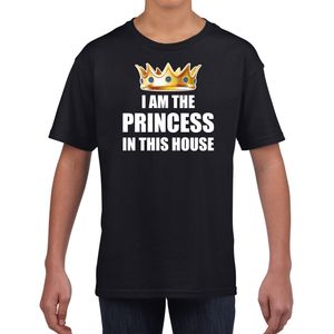 Im the princess in this house t-shirts voor thuisblijvers tijdens Koningsdag zwart meisjes / kinderen XL (164-176)  -
