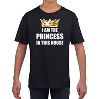 Im the princess in this house t-shirts voor thuisblijvers tijdens Koningsdag zwart meisjes / kinderen XL (164-176)  - - thumbnail