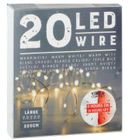 Draadverlichting lichtsnoer met 20 lampjes warm wit op batterij 220 cm met timer