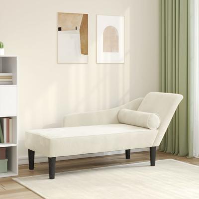 Chaise longue met kussens fluweel crmekleurig