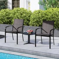 Buiten Eetkamerstoel set met 2 Stoelen Stapelbare Terras Sling Stoelen met Ademende Stof Grijs
