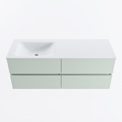 MONDIAZ VICA 130cm badmeubel onderkast Greey 4 lades. Wastafel CLOUD links 1 kraangat, kleur Talc.