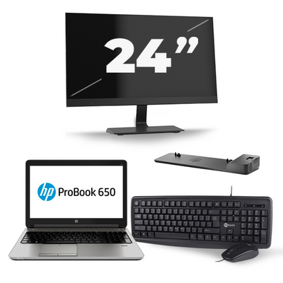 HP ProBook 650 G3 - Intel Core i5-7e Generatie - 15 inch - 8GB RAM - 256GB SSD - Windows 11 + 1x 24 inch Monitor