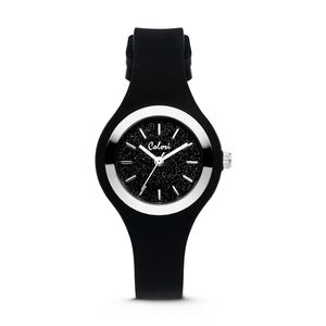 Colori Macaron Sparkle 5 COL540 Horloge - Siliconen Band - Ø 30 mm - Zwart / Zilverkleurig
