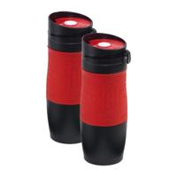 Koffie Thermosbeker/warmhoudbeker - 2x - rood/zwart - 380 ml - isoleerbeker/reisbeker