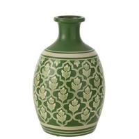 J-Line vaas Bloemen + Lijnen Terracotta - keramiek - groen|wit