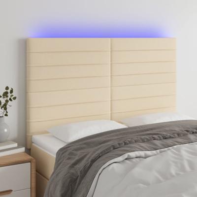 Hoofdbord LED 144x5x118/128 cm stof crèmekleurig