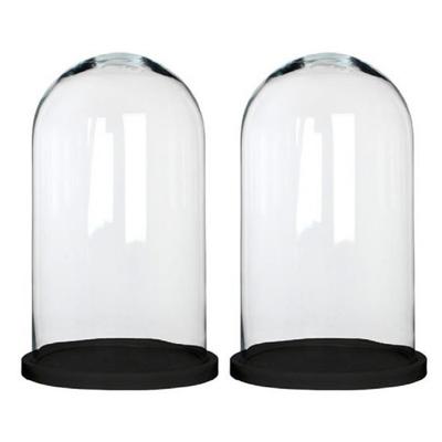 Mica Decorations Stolp Hella - 2x - zwart - glas en eikenhout - 23 x 38 cm