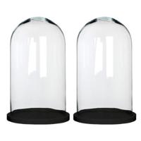 Mica Decorations Stolp Hella - 2x - zwart - glas en eikenhout - 23 x 38 cm