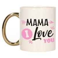 Cadeau koffie/thee mok voor mama - roze met gouden oor - love - keramiek - Moederdag