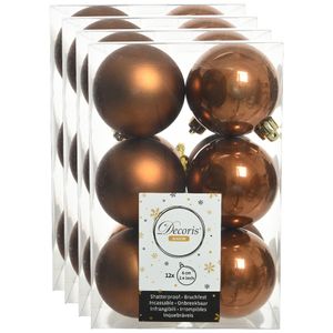 48x stuks kunststof kerstballen kaneel bruin 6 cm glans/mat