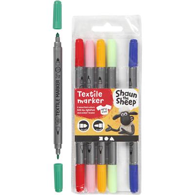 Creativ Company Textielstiften, lijndikte 2,3+3,6, diverse kleuren, 6 stuk/ 1 doos