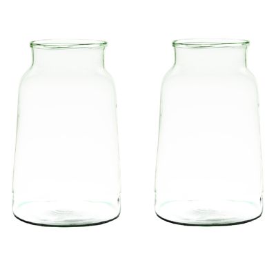 2x stuks transparante/grijze stijlvolle vaas/vazen van gerecycled glas 23 x 19 cm