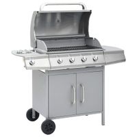 VidaXL Gasbarbecue 4+1 kookzone roestvrij staal zilverkleurig VidaXL Gasbarbecue 4+1 kookzone roestvrij staal zilverkleurig