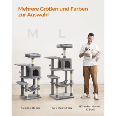 Krabpaal met grot en ligplekken, Lichtgrijs / M (45 x 35 x 112 cm)