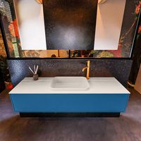 Badkamermeubelset Mondiaz Erin 150 cm met 1 Lade met RIDGE Wastafel Midden Linen met 1 kraangat Greeploos Mat Jeans